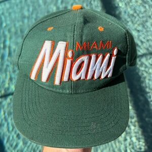 Vintage Bullbot 90s Miami Hurricanes Signature Snap Back Hat Cap Big Logo NCAA